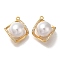 Brass Micro Pave Cubic Zirconia Pendants, with ABS Imitation Pearl, Rhombus, Real 18K Gold Plated, 18x15.5x11mm, Hole: 1.2mm