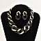Alloy & CCB Plastic Curb Chain Necklace & Stud Dangle Earrings Sets, Black, 460mm