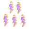 Alloy Enamel Pendants, Lightning Bolt, Light Gold, Purple, 20x7x1.5mm, Hole: 2mm