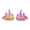 Ion Plating(IP) 201 Stainless Steel Pendant, Ship Charms, Rainbow Color, 35.5x39x1.5mm, Hole: 1.5mm