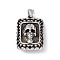 304 Stainless Steel Manual Polishing Pendants, Rectangle with Skull, Antique Silver, 42x30x13mm, Hole: 4.5x9mm