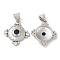 Brass Micro Pave Cubic Zirconia Pendants, with Glass, Lead Free & Cadmium Free, Flat Round, Platinum, 20.5x19x4mm, Hole: 5x4mm