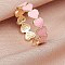 Heart Brass Enamel Cuff Rings for Women, Golden, Pearl Pink, Inner Diameter: 20mm