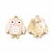 Alloy Enamel Pendants, Golden, Owl Charm, Pink, 18x14.5x2mm, Hole: 1.4mm