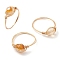 Oval Natural Citrine Finger Rings, Copper Wire Wrapped Finger Rings for Women, Inner Diameter: 17mm