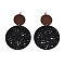 Wood Pendants, with Iron Ring, Flat Round, Black, 62~64x41x2mm, Hole: 5mm