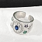 Brass Micro Pave Cubic Zirconia Adjustable Cuff Rings for Women, Rack Plating, Cadmium Free & Lead Free, Long-Lasting Plated, Platinum, 17mm, Inner Diameter: Adjustable