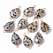 Natural Dalmatian Jasper Links connectors, with Golden Tone Brass Cabochon Connector Settings, Prong Settings, Faceted, Teardrop, 27x14x6mm, Hole: 2mm