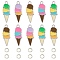 Summer Theme Alloy Enamel Pendants, Ice Cream Charms, with Brass Open Jump Rings, Mixed Color, Charms: 26x10x1mm, hole: 2mm, 10pcs; Jump Rings: 20 Gauge, 4x0.8mm, Inner Diameter: 2.4mm, 10pcs