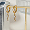 Elegant Stainless Steel Rhinestone Tassel Hoop Earrings, Real 18K Gold Plated, 30.7x10.5mm