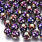 Christmas Electroplate Glass Beads, Round with Star Pattern, Purple Plated, 10mm, Hole: 1.2mm