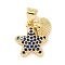 Brass Micro Pave Cubic Zirconia Charms, Cadmium Free & Lead Free, Starfish with Shell Shape Charms, Real 18K Gold Plated, Medium Blue, 13.5x13x2.5mm, Hole: 3x4mm
