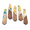 Resin and Walnut Pendants, Trapezoid, Yellow, 48.5x12x2.5mm, Hole: 2mm