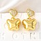 Heart with Butterfly Brass Micro Pave Clear Cubic Zirconia Dangle Stud Earrings, Cadmium Free & Lead Free, Long-Lasting Plated, Rack Plating, Real 18K Gold Plated, 25.5x15.5mm