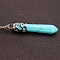 Synthetic Turquoise Faceted Bullet Point Pendant Necklaces, Bullet Head, Alloy Cable Chain Necklaces, Platinum, 15.75 inch(40cm)