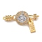 Brass Micro Pave Clear Cubic Zirconia Fold Over Clasps, Nickel Free, Flat Round, Real 18K Gold Plated, Clear, 35x6.5x5.5mm, Hole: 1.2mm