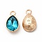 Faceted Glass Rhinestone Pendants, with Golden Tone Zinc Alloy Findings, Teardrop Charms, Cornflower Blue, 15x9x5mm, Hole: 2mm
