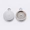 Tarnish Resistant 201 Stainless Steel Pendant Cabochon Settings, Flat Round, Stainless Steel Color, Tray: 12mm, 18x14x2mm, Hole: 2.5mm
