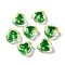 Glass Heart Beads, Hand Drawn Beads, with Enamel, Bead in Bead, Green, 12x11.5~12.5x6.5~7mm, Hole: 0.8~1mm