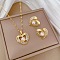 Heart Brass Micro Pave Cubic Zirconia Pendant Necklace & Stud Earring Sets, with Imitation Pearl, Golden, Necklaces: 15.75 inch(400mm); Earring: 15mm