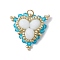 Glass Seed Beads Triangle Pendants, with Glass & Brass Beads & Real 18k Plated Golden 304 Stainless Steel Jump Ring, Deep Sky Blue, 26x28x8mm, Hole: 3mm