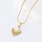 3Pcs Vintage Stainless Steel Pave Imitation Pearl Fan Pendant French Necklaces for Women, White, Golden, 15.75 inch(40cm)