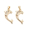 Brass Micro Pave Clear Cubic Zirconia Pendants Bails, Dauphin, Real 14K Gold Plated, 25x12x4mm, Hole: 3mm