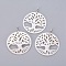 Natural White Shell Mother of Pearl Shell Pendants, with Brass Findings, Flat Round with Tree of Life, Platinum, 45~45.5x2~4.5mm, Hole: 4x4.5mm