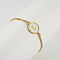 Flat Round with Letter Pattern 304 Stainless Steel Link Bracelets, Figaro Chains Bracelets for Women, with Shell, Gold, Letter L, 7-1/2 inch(19cm)