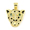 Brass Micro Pave Cubic Zirconia Pendants, Cadmium Free & Nickel Free & Lead Free, Enamel Leopard Head Charms, Real 18K Gold Plated, 18.5x17.5x4mm, Hole: 4x3mm