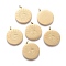 Ion Plating(IP) 304 Stainless Steel Pendants, with Jump Ring, Flat Round with Sun, Golden, 22x20x2mm, Hole: 1.8mm