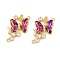 Brass Pave Medium Violet Red & Clear Cubic Zirconia Connector Charms, Cadmium Free & Nickel Free & Lead Free, Butterfly Links, Light Gold, 31x22x4.5mm, Hole: 1.8mm