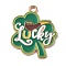 Alloy Pendants, with Enamel, Irish Festival, Clover Hat Theme, Word, 26.5x21.5x1.5mm, Hole: 2mm