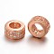 Brass Micro Pave Cubic Zirconia Beads, Large Hole Rondelle Beads, Lead Free & Nickel Free, Clear, Rose Gold, 8.5x4mm, Hole: 4.5mm