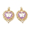 Brass Micro Pave Cubic Zirconia Pendants, Enamel Style, Heart with Butterfly, Real 18K Gold Plated, 27x21x3mm, Hole: 3.5mm