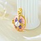 Brass Enamel Locket Pendants, with Plastic Imiatition Pearl Beads, Oval with Flower, Golden, Pearl Pink, 22.5x17x10.5mm, Hole: 4x2.5mm, Inner Diameter: 16.5x12mm