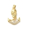 Rack Plating Brass Micro Pave Cubic Zirconia Pendants, Long-Lasting Plated, Lead Free & Cadmium Free, Anchor Charms, Real 18K Gold Plated, 23x16x5mm, Hole: 3.5x4mm