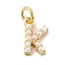 Rack Plating Brass with ABS Plastic Imitation Pearl Charms, Long-Lasting Plated, Lead Free & Cadmium Free, Real 18K Gold Plated, Letter K, 10.5x6.5x3mm, Hole: 3mm