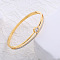 Stainless Steel Pave Clear Cubic Zirconia Hinged Bangles for Women, Flat Round, Golden