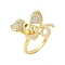 Flower Brass Micro Pave Cubic Zirconia Cuff Ring Settings, for Half Drilled Beads, Rack Plating, Long-Lasting Plated, Lead Free & Cadmium Free, Golden, US Size 6(16.5mm), Tray: 17x22.5mm, Pin: 5x0.7mm