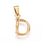 304 Stainless Steel Pendants, Bamboo Style, Letter, Ion Plating(IP), Real 18K Gold Plated, Letter.D, 18x12x3mm, Hole: 3x7mm