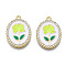 Rack Plating Alloy Enamel Pendants, with Crystal Rhinestone, Cadmium Free & Nickel Free & Lead Free, Light Gold, Oval with Flower of Life, Green Yellow, 27x19.5x2.5mm, Hole: 1.6~1.8mm