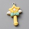 Opaque Resin Pendants, Star Magic Stick Charms, with Platinum Tone Iron Loops, Yellow, 32.5x20.5x6.5mm, Hole: 1.8mm