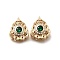 Brass Glass Beads, Cadmium Free & Nickel Free & Lead Free, Real 18K Gold Plated, Flower, Green, 15x13x6mm, Hole: 1.5mm
