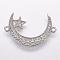 Brass Micro Pave Cubic Zirconia Links, Moon and Star, Platinum, 18x27x2mm, Hole: 1mm