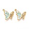 Butterfly 201 Stainless Steel Enamel Pendants, with Rhinestone & ABS Imitation Pearl, Real 18K Gold Plated, Ion Plating(IP), Light Cyan, 25x21.5x4mm, Hole: 1.6mm