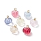 Transparent Spray Paint Glass Pendants, Flower, with 304 Stainless Steel Loops, Real 18K Gold Plated, 12x11x10.5mm, Hole: 1.4mm