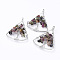 Long-Lasting Plated Brass Pendants, Wire Wrapped Pendants, with Natural Tourmaline Chips, Triangle with Tree, Platinum, 39~40x30~31x4~8mm, Hole: 4.5mm