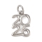 Brass Pendants, Number 2026 Charms, with Jump Ring, Long-Lasting Plated, Lead Free & Cadmium Free, Platinum, 13x9x1.5mm, Hole: 3.5mm