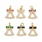 Rack Plating Brass Cubic Zirconia Charms, with Jump Ring, Real 18K Gold Plated, Lead Free & Cadmium Free, Bell, Mixed Color, 14.5x12x2.7mm, Jump Ring: 5x1mm, Inner Diameter: 3.5mm